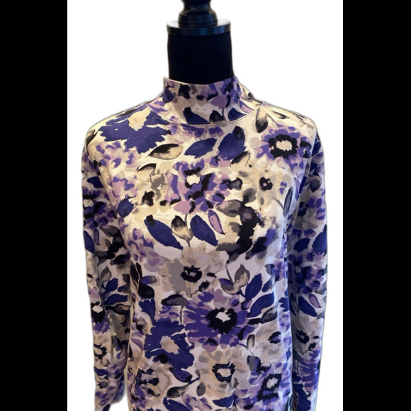 Croft & Barrow Turtleneck Blouse Plus Size 3X 96% Cotton Purple & Cream Top SOFT - Picture 2 of 10
